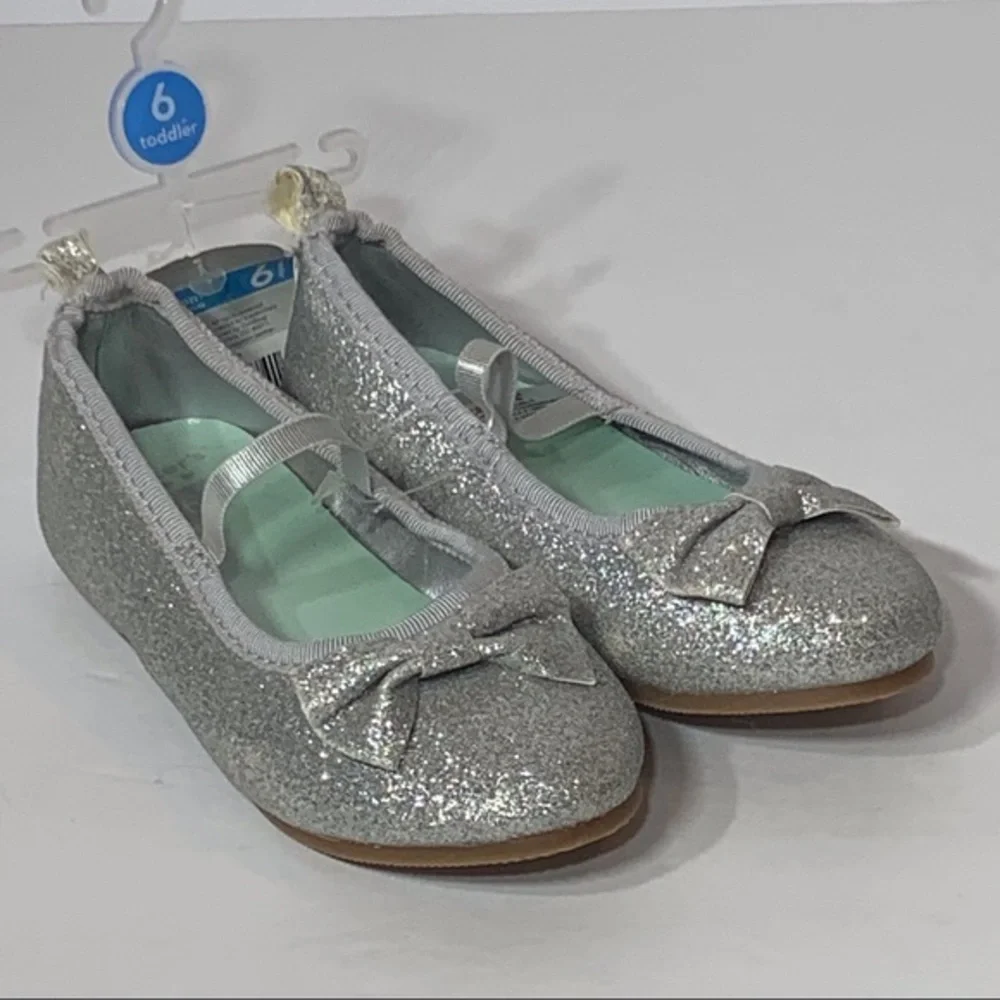 NWT Carter’s Silver Glitter Ballet Flats with a Bow and Strap‎ Embellishment